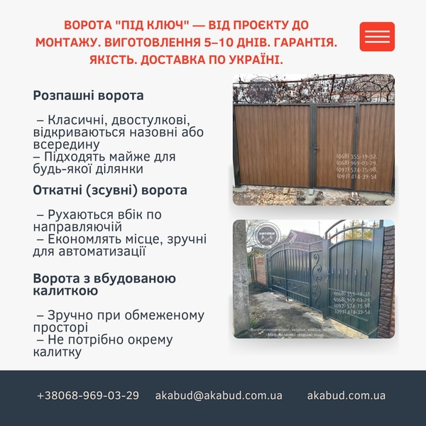 Відкотні ворота (зсувні). МАФи. Козирьки. Ворота. Паркани. Навіси.  3